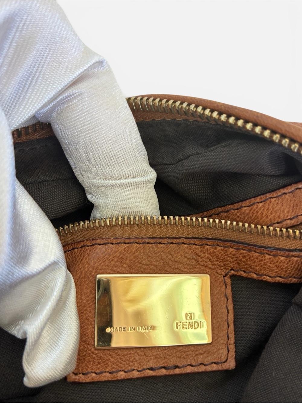 Fendi Tan Leather Shoulder Hobo with Gold Chain Accent - Picture 10 of 11